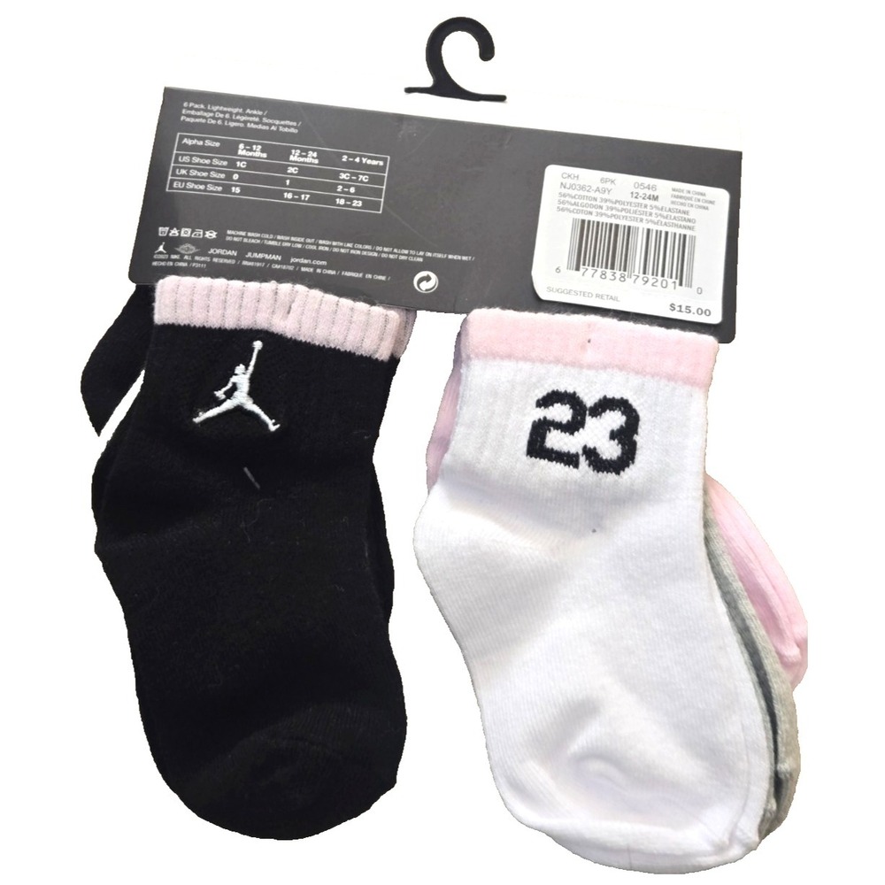 Nike Air Jordan Ankle Socks 6 Pack NJ0362-A9Y Infant Size 12-24 Months NWT